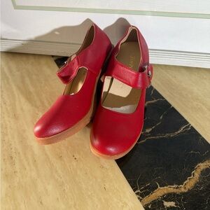 Red Leather Mary Jane Shoes